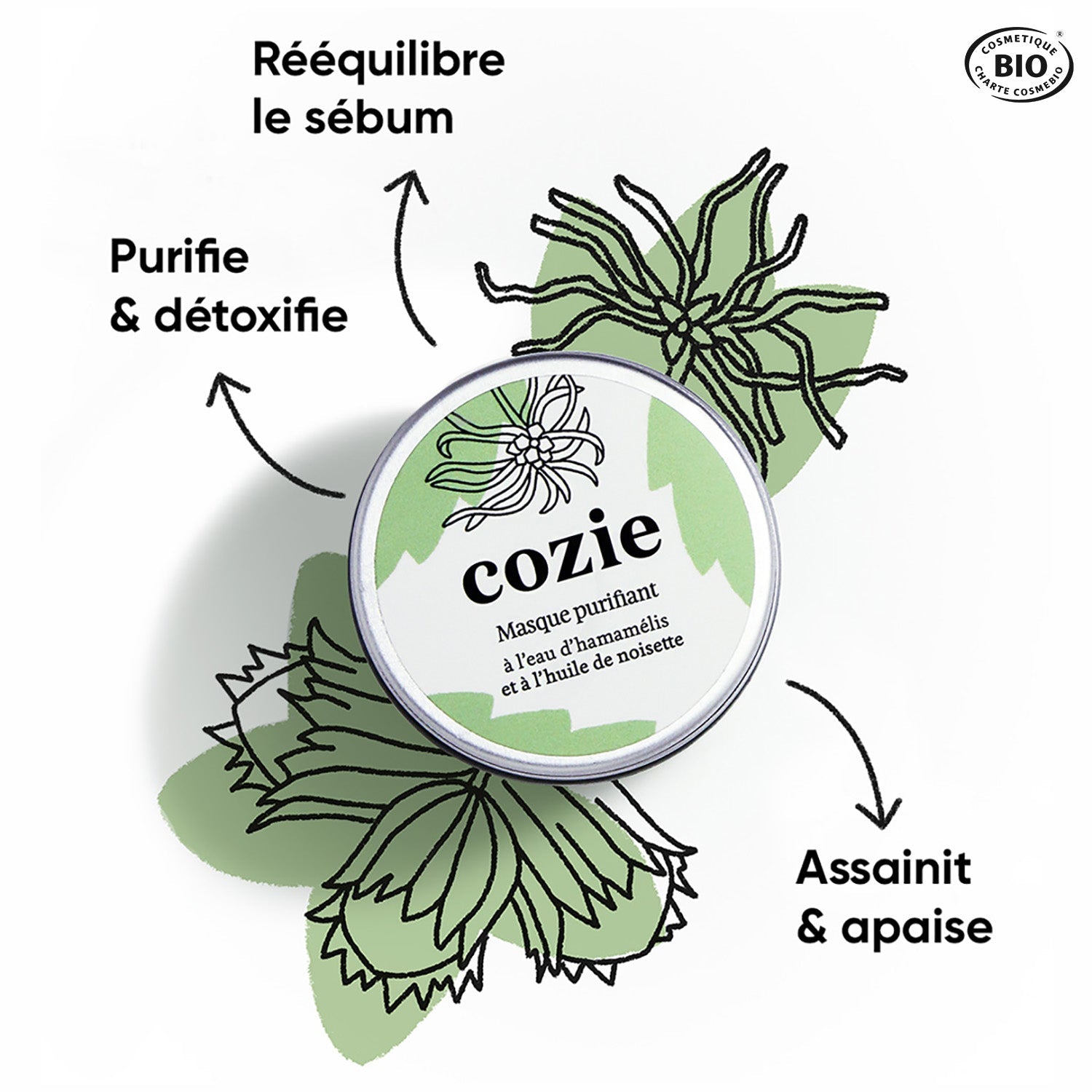 Purifying face mask with witch hazel water and hazelnut oil
