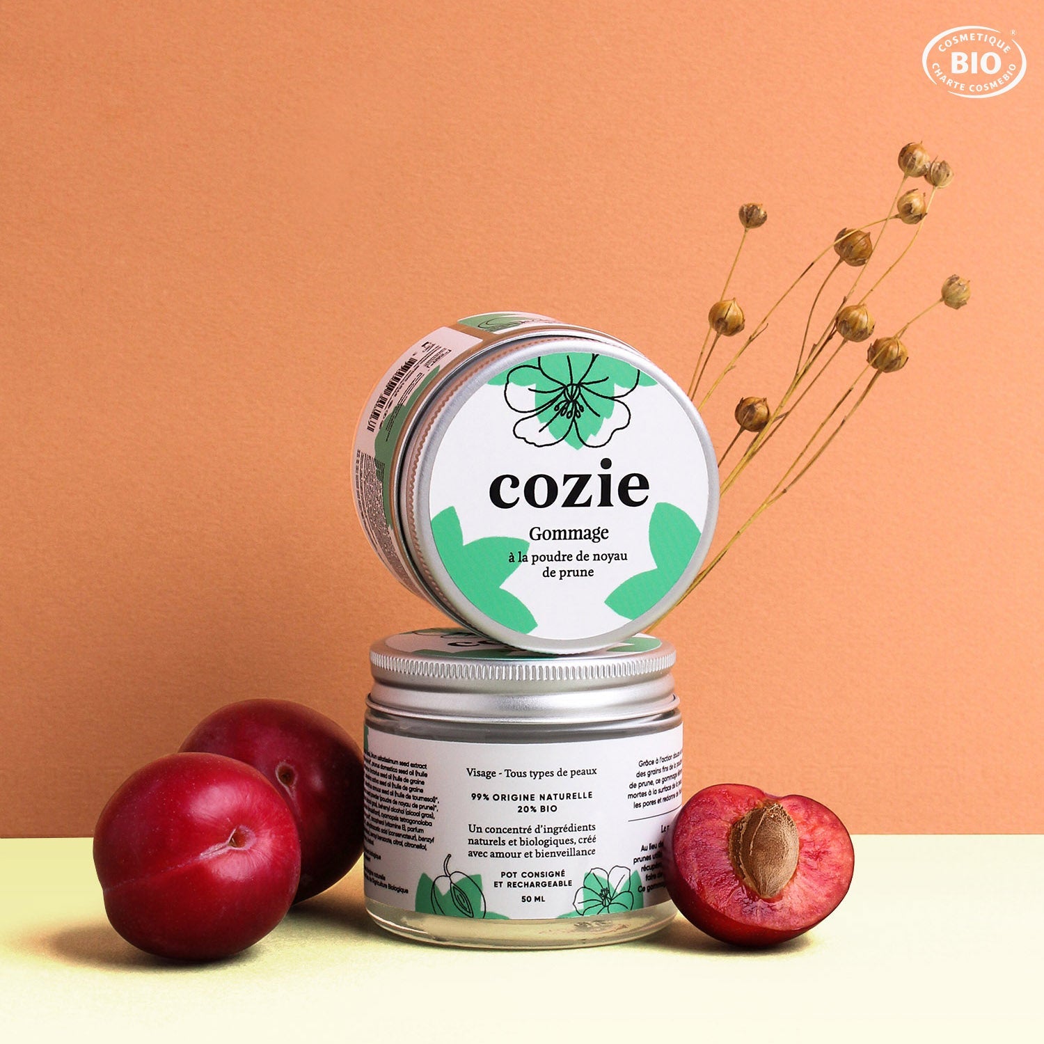 Facial scrub with plum kernel powder