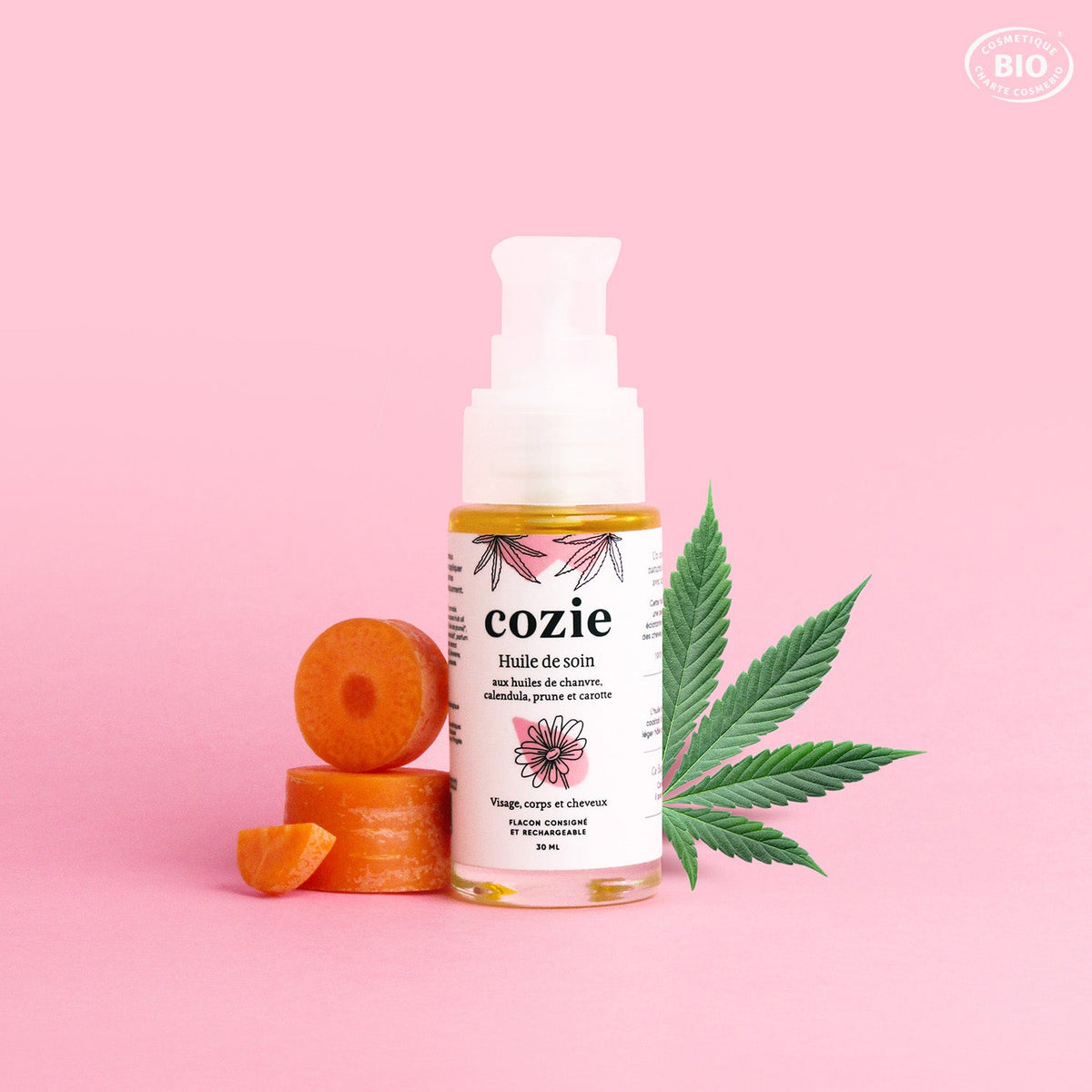 Nourishing oil with hemp, calendula, plum, and carrot oils