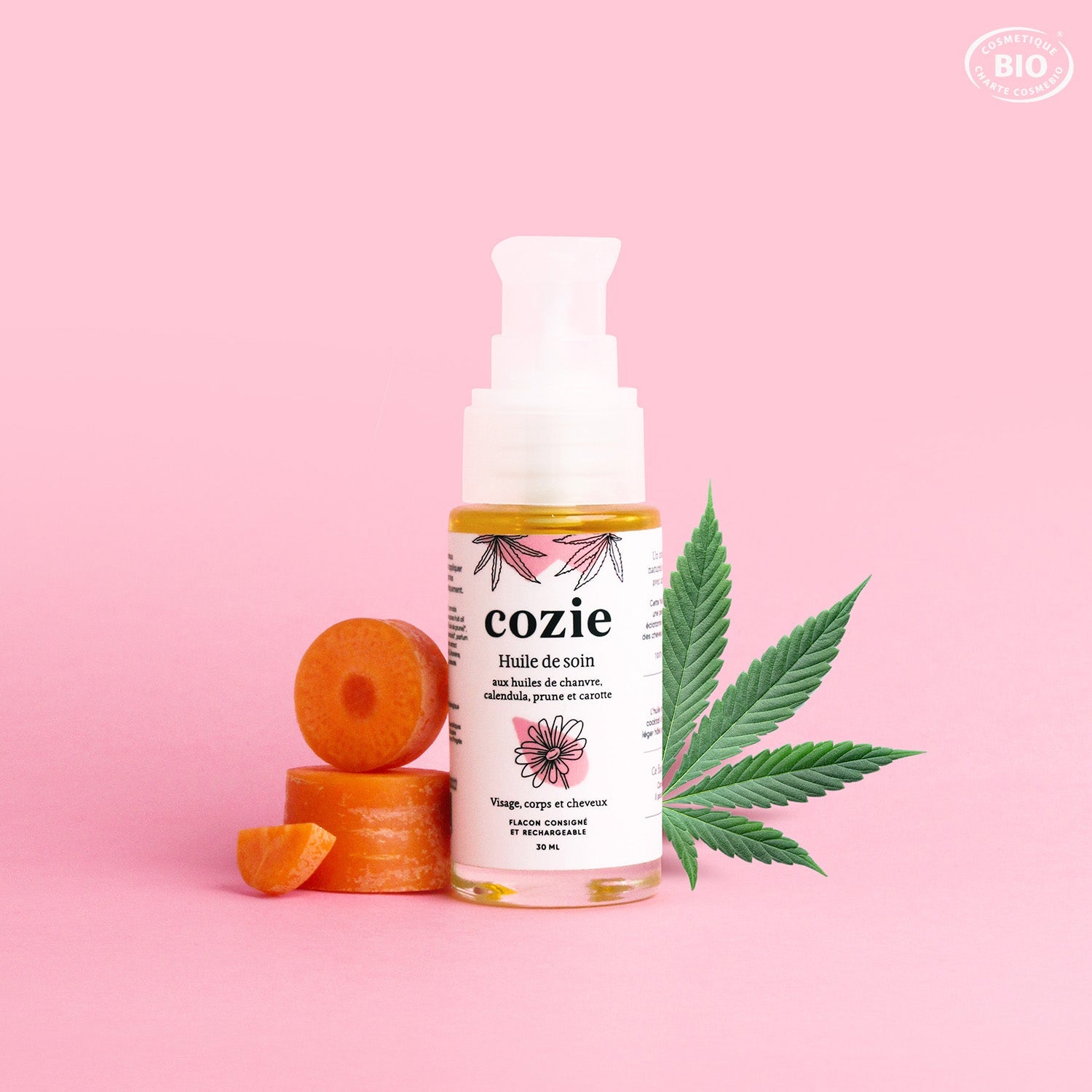 Nourishing oil with hemp, calendula, plum, and carrot oils