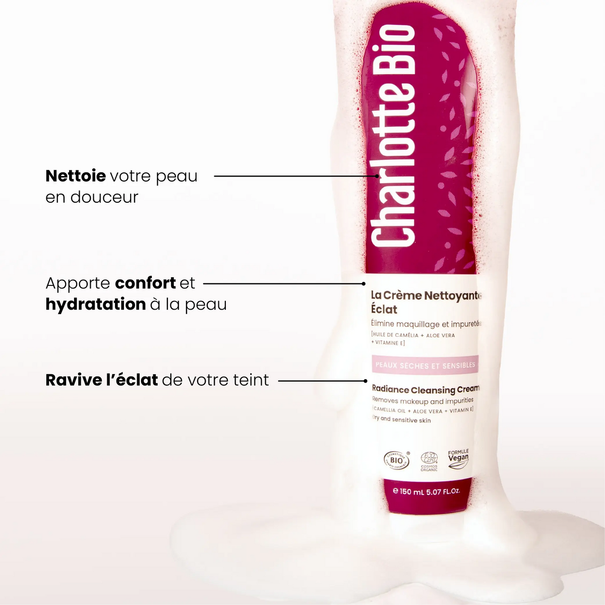 Crème nettoyante visage éclat bio