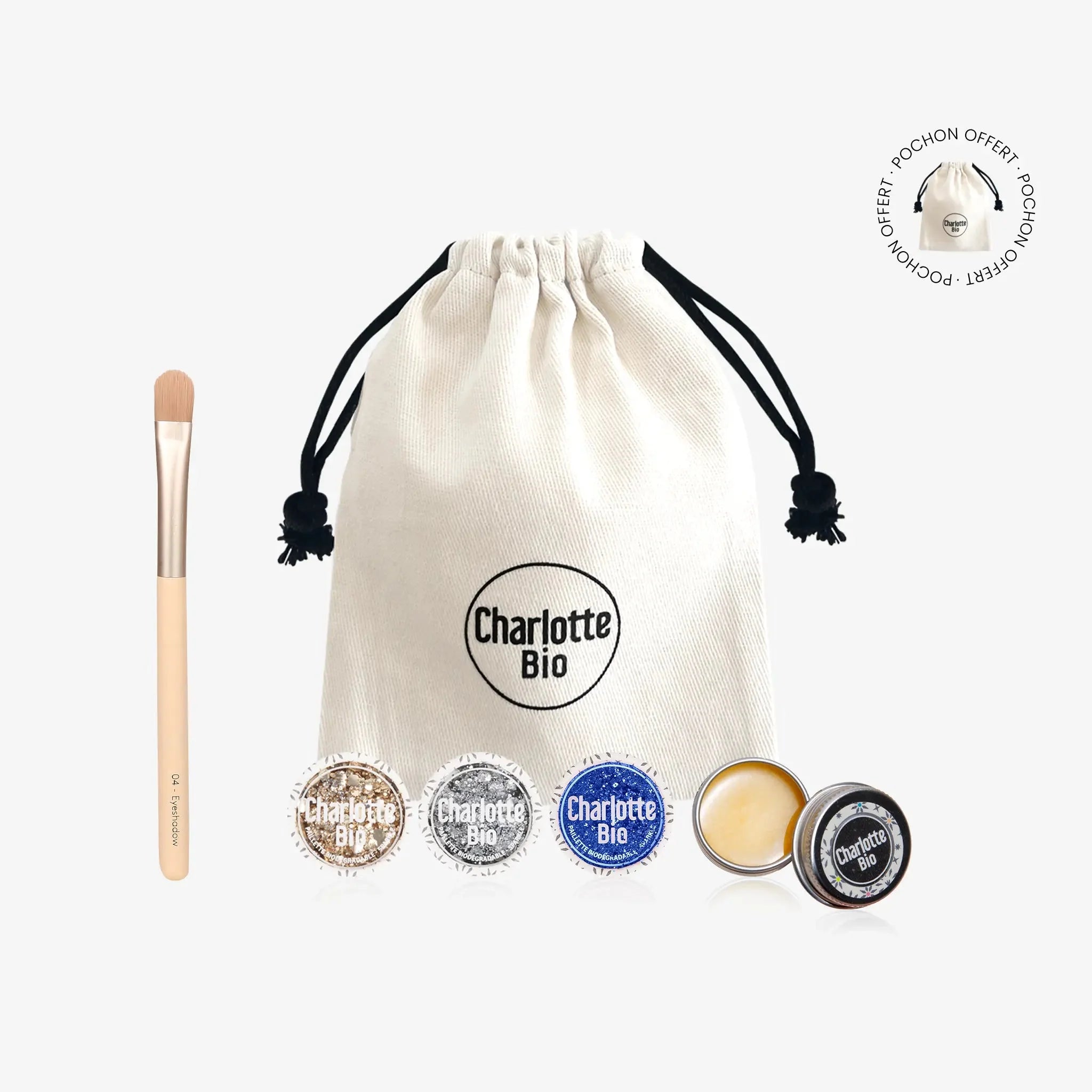 Kit paillettes visage｜Gold, Silver, Bleu + Pinceau + Baume