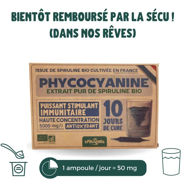 Phycocyanine Bio française et sans conservateur - 5000 mg/l - 10 ampoules