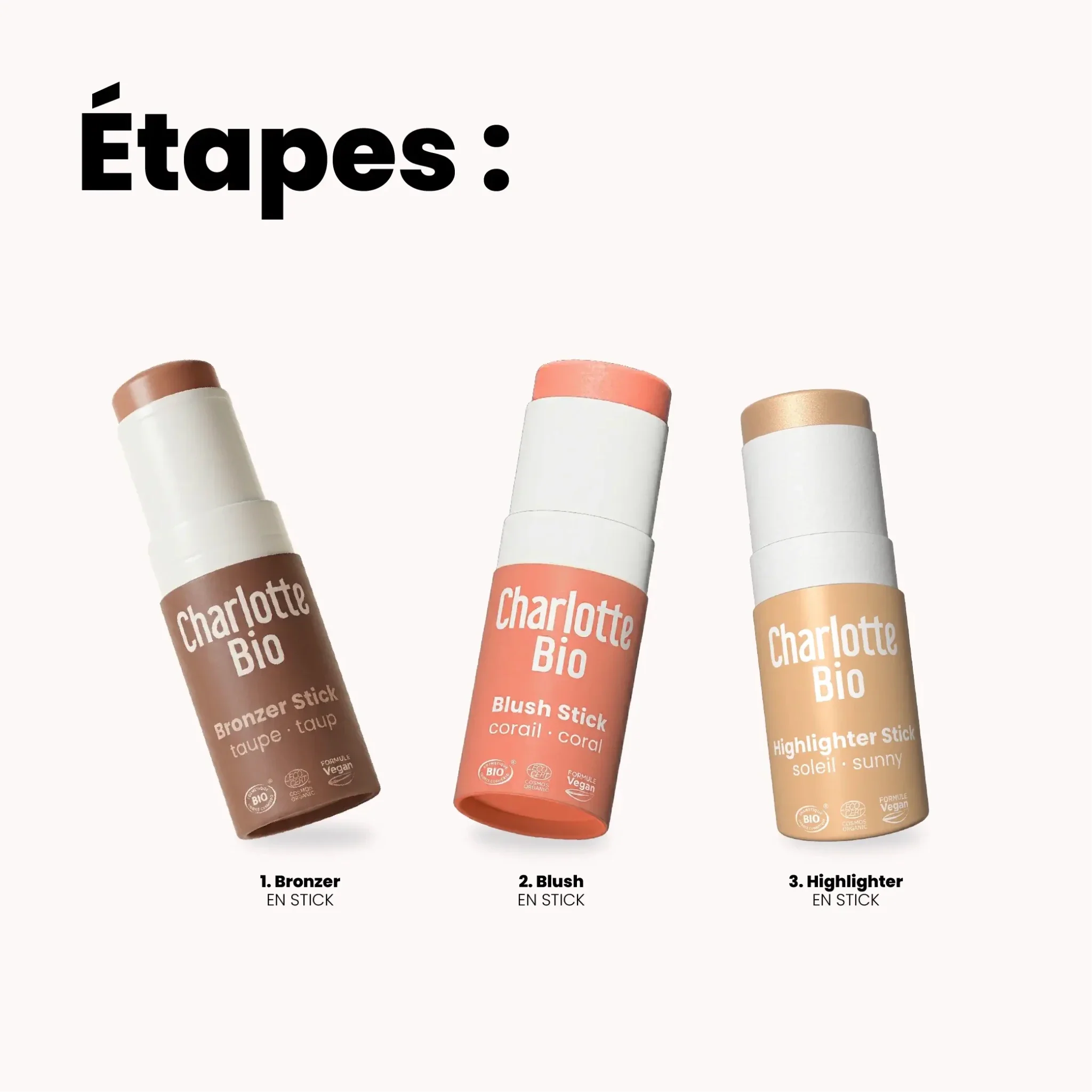 Trio sticks teint : bronzer + blush + highlighter
